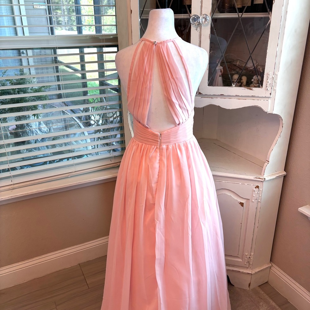 NEW, Peach Dress, Peach Prom Dress, Chiffon Dress, Halter Dress, NWOT Size L/12 - Picture 4 of 9